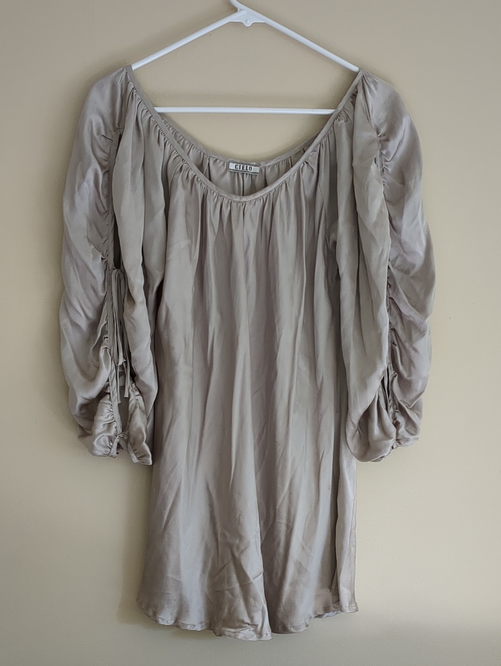 21" Pit-to-pit Cielo Silk Top Metallic Shirt With Statement Sleeves